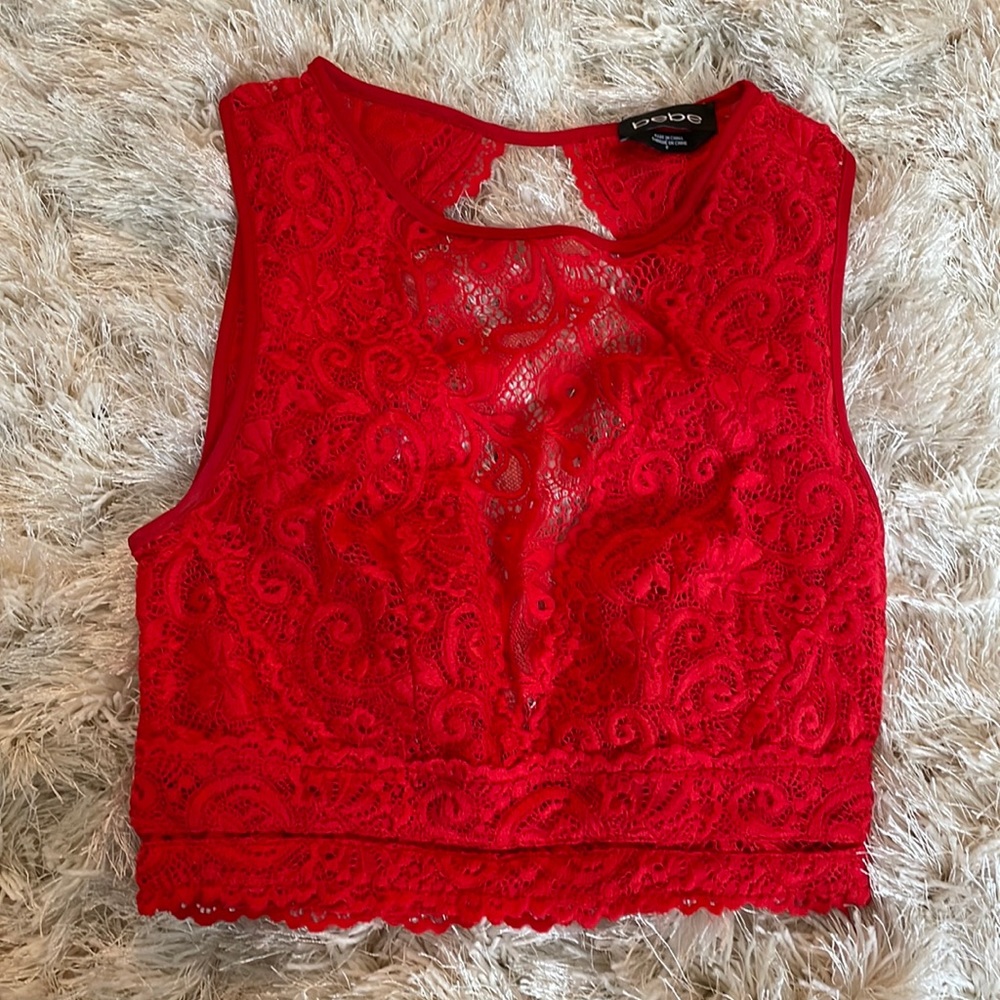 Lace red crop top